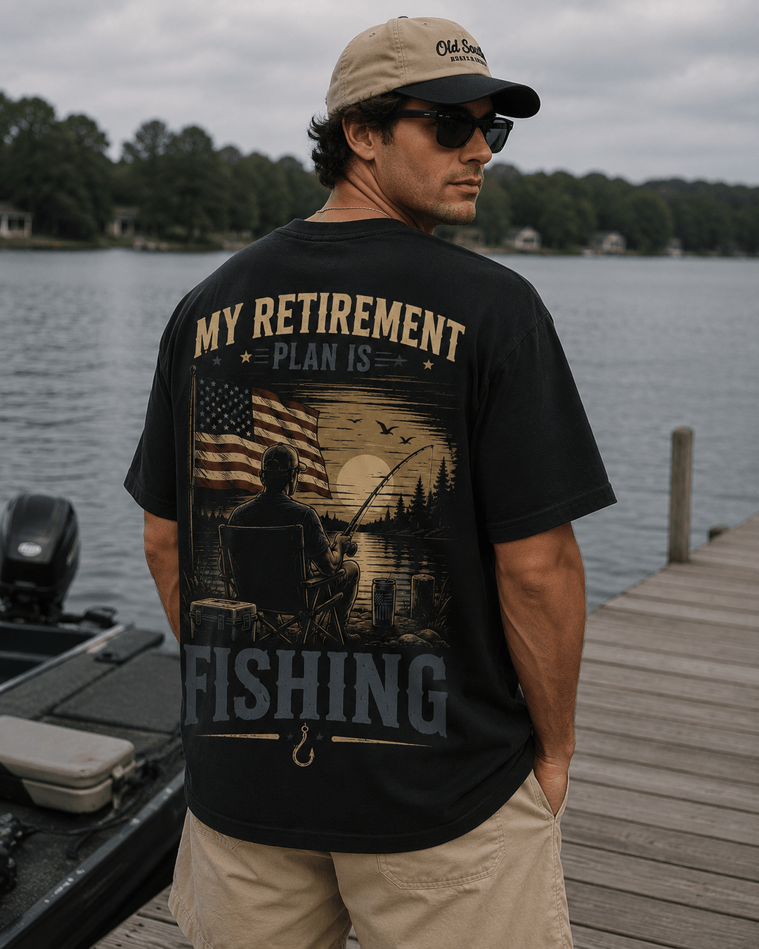 GONE FISHING — black shirt mockup