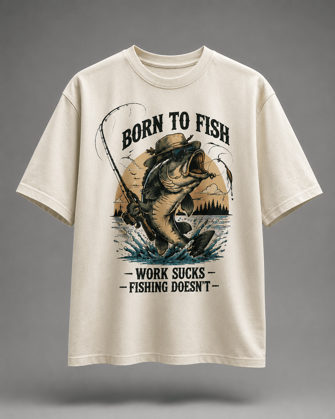 GONE FISHING — white shirt mockup