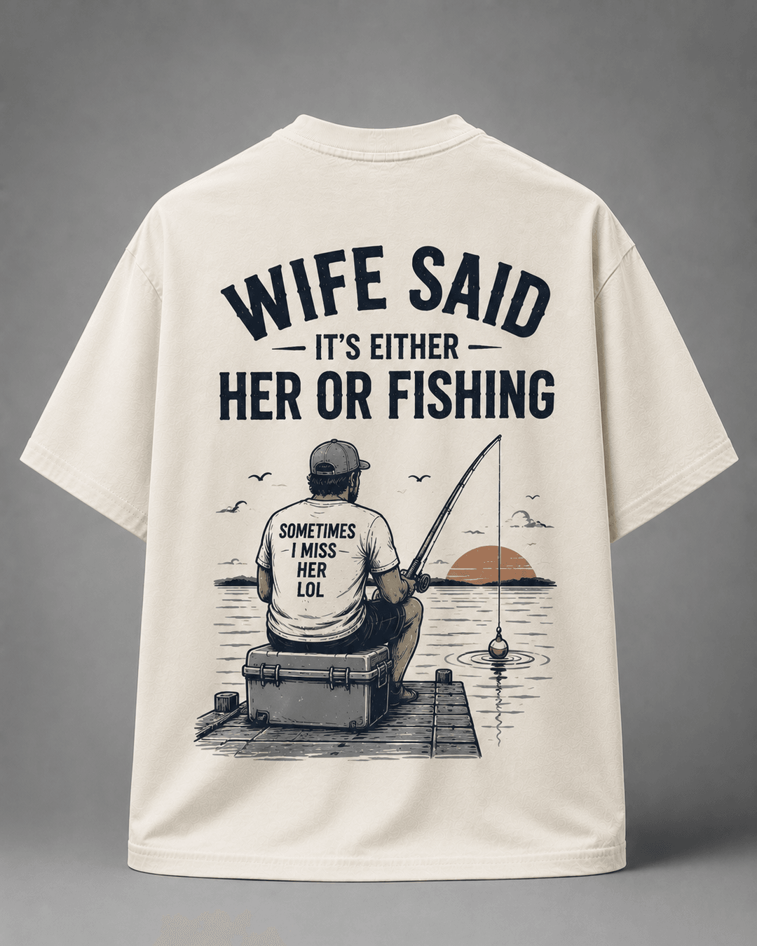 GONE FISHING — white shirt mockup