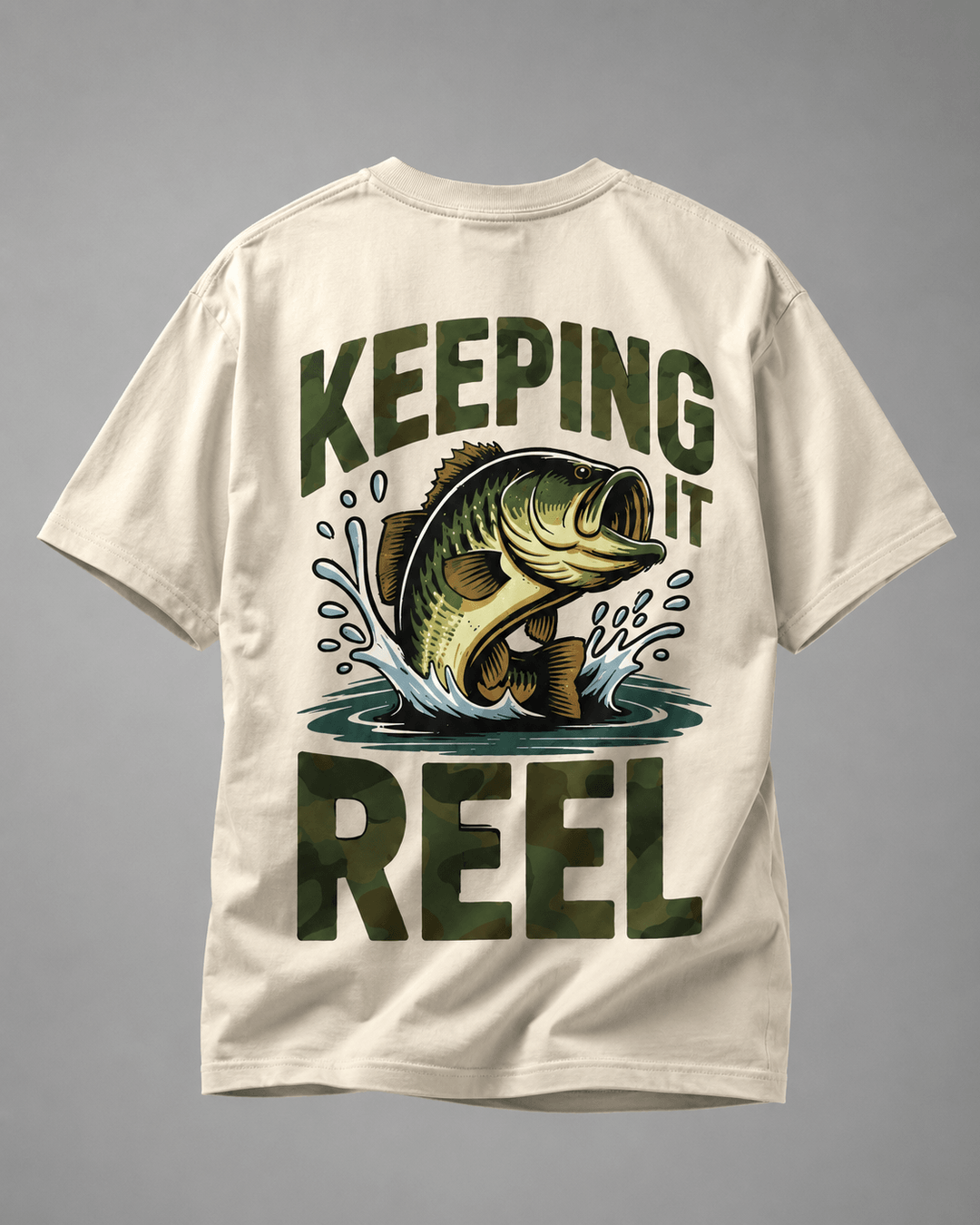 GONE FISHING — white shirt mockup