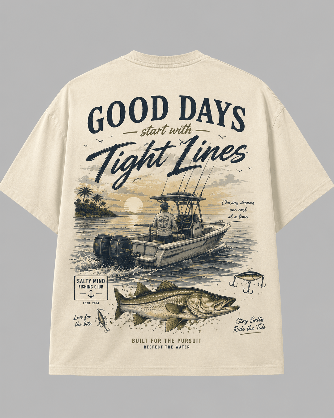 GONE FISHING — white shirt mockup