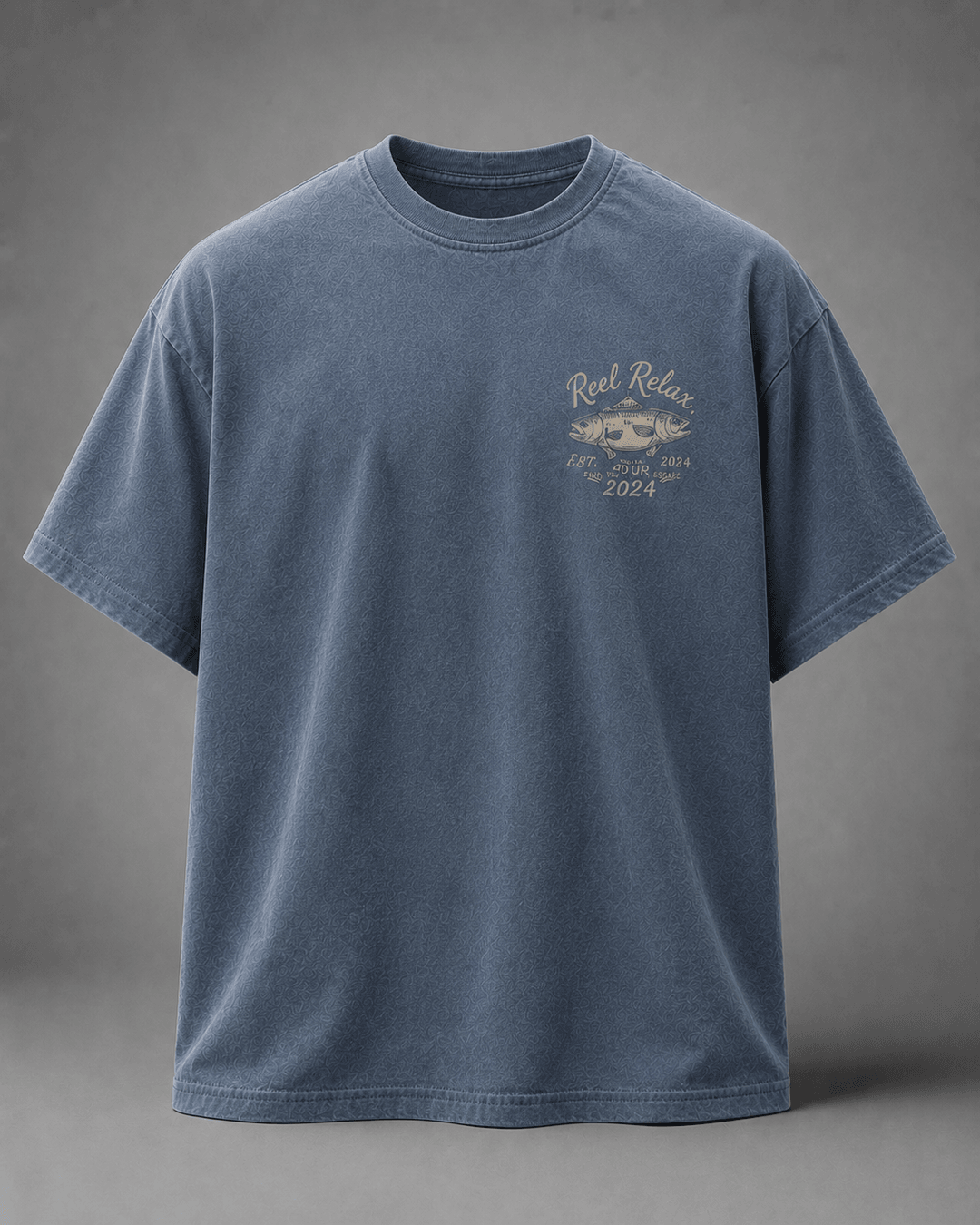 GONE FISHING — navy shirt mockup